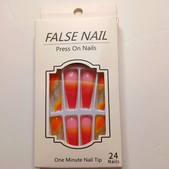 24pc Orange and Pink Coffin shape nail kit - Picture 4 of 5
